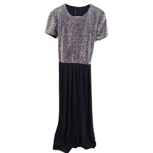 Night Way Size 10 Black Silver Jump Suit Cocktail Evening Wide Leg